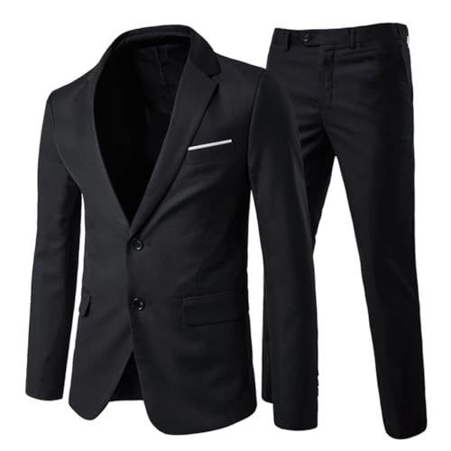 Allthemen Anzug Herren Anzug 2 Teilig Slim Fit Herrenanzug Hochzeit Anzüge Herren Modern Sakko für Business Schwarz(2 Knöpfe) XS von Allthemen