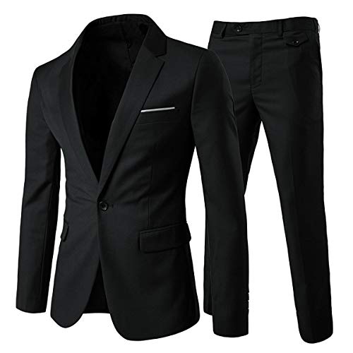 Allthemen Herrenanzug 2 Teilig Slim Fit Anzüge Business Hochzeitanzug für Männer Schwarz XS von Allthemen