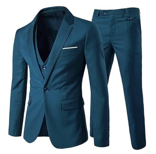 Anzug Herren Slim Fit 3 Teilig Anzüge Herrenanzug Sakko Hochzeit Business Blau 3XL von Allthemen