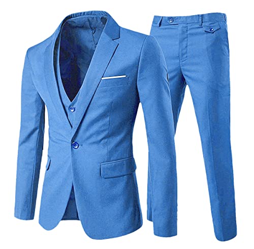 Anzug Herren Slim Fit 3 Teilig Anzüge Herrenanzug Sakko Hochzeit Business Blau1 M von Allthemen