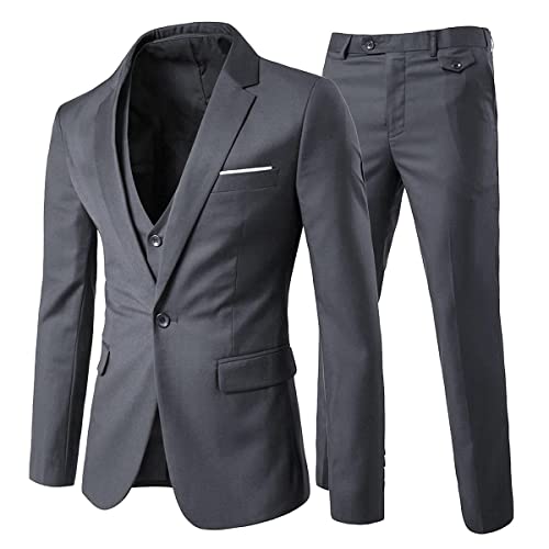 Anzug Herren Slim Fit 3 Teilig Anzüge Herrenanzug Sakko Hochzeit Business Grau 3XL von Allthemen