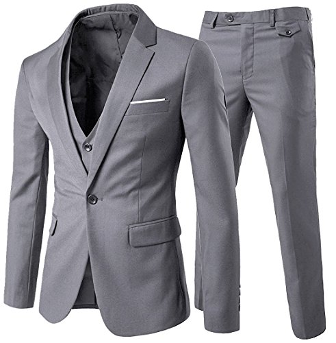 Anzug Herren Slim Fit 3 Teilig Anzüge Herrenanzug Sakko Hochzeit Business Hellgrau 3XL von Allthemen