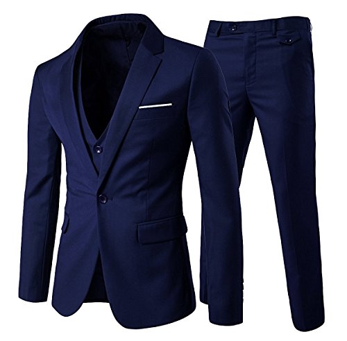 Anzug Herren Slim Fit 3 Teilig Anzüge Herrenanzug Sakko Hochzeit Business Marineblau 3XL von Allthemen