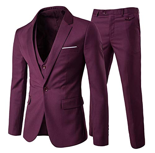 Anzug Herren Slim Fit 3 Teilig Anzüge Herrenanzug Sakko Hochzeit Business Rot XL von Allthemen