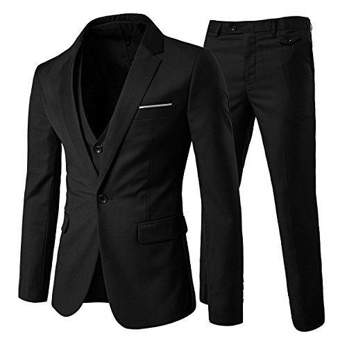 Anzug Herren Slim Fit 3 Teilig Anzüge Herrenanzug Sakko Hochzeit Business Schwarz 3XL von Allthemen