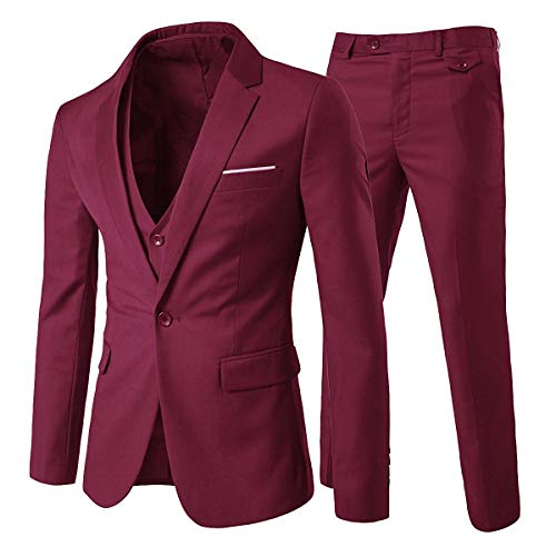 Anzug Herren Slim Fit 3 Teilig Anzüge Herrenanzug Sakko Hochzeit Business Wine Rot XXL von Allthemen