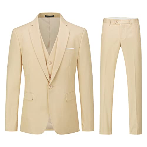 Anzug Herren Slim Fit 3 Teilig Anzüge Herrenanzug Sakko für Hochzeit Business Beige 3XL von Allthemen