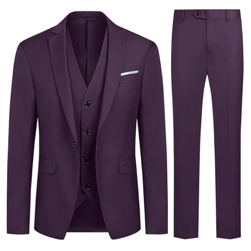 Allthemen Anzug Herren Slim Fit 3 Teilig Anzüge Modern Herrenanzug 3-Teilig Sakko Hose Weste für Business Hochzeit Violett XXL von Allthemen