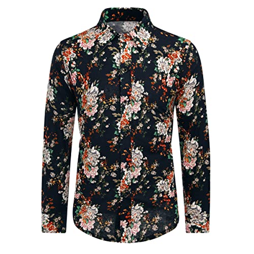 Allthemen Herren Blumen Hemden Leinen Bunte Hemd Langarmhemd Muster Paisley Freizeitshemd Langarm Casual Shirt Farbe 9 L von Allthemen