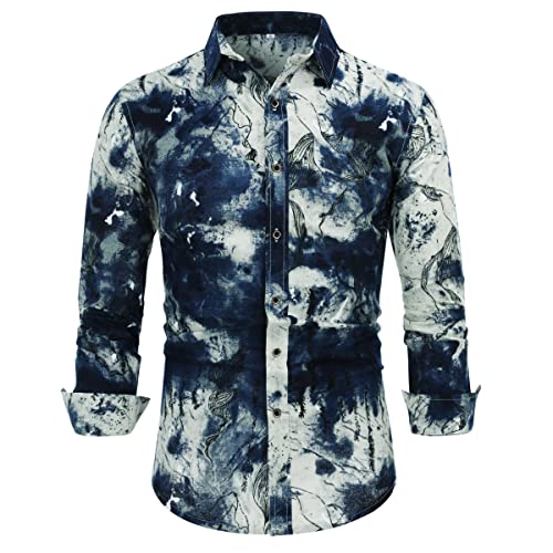 Allthemen Herren Blumen Hemden Leinen Bunte Hemd Langarmhemd Muster Paisley Freizeitshemd Langarm Casual Shirt Farbe 10 XL von Allthemen