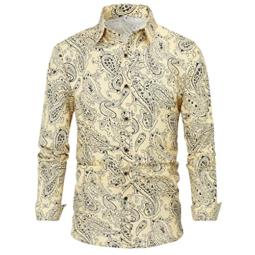 Allthemen Herren Blumen Hemden Leinen Bunte Hemd Langarmhemd Muster Paisley Freizeitshemd Langarm Casual Shirt Paisleymuster 4XL von Allthemen