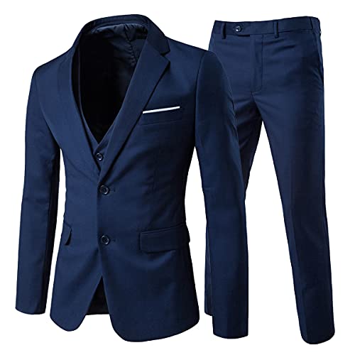 Allthemen Anzug Herren 3 Teilig Herrenanzug Slim Fit 2 Knopf Hochzeitanzug Anzüge Sakko für Business Marine Blau L von Allthemen