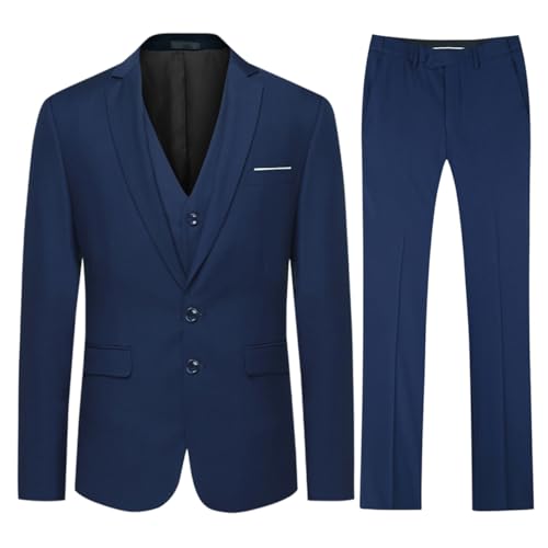 Allthemen Herren 3-Teilig Slim Fit Anzug Zwei Knöpfe Business Sakko, Marine Blau, M von Allthemen