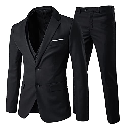 Allthemen Herren Anzug 3 Teilig Herrenanzug Slim Fit 2-Knopf Anzüge für Business Hochzeit Sakko Weste Hose Schwarz M von Allthemen