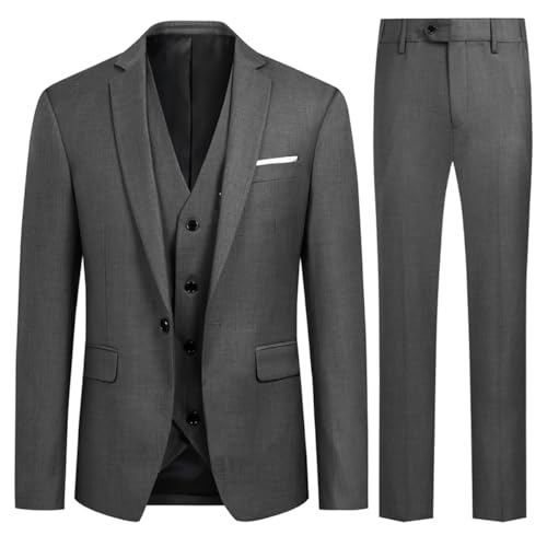 Allthemen Anzug Herren Slim Fit 3 Teilig Anzüge Modern Herrenanzug 3-Teilig Sakko Hose Weste für Business Hochzeit Grau XS von Allthemen