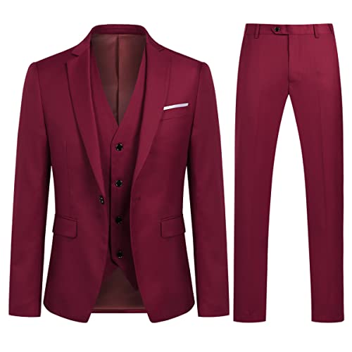 Allthemen Anzug Herren Slim Fit 3 Teilig Anzüge Modern Herrenanzug 3-Teilig Sakko Hose Weste für Business Hochzeit Weinrot XL von Allthemen