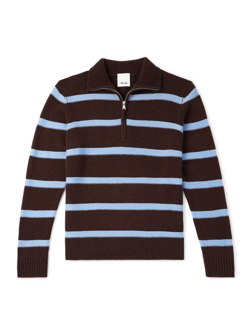Allude - Troyer Striped Wool and Cashmere-Blend Half-Zip Sweater - Men - Brown - XL von Allude