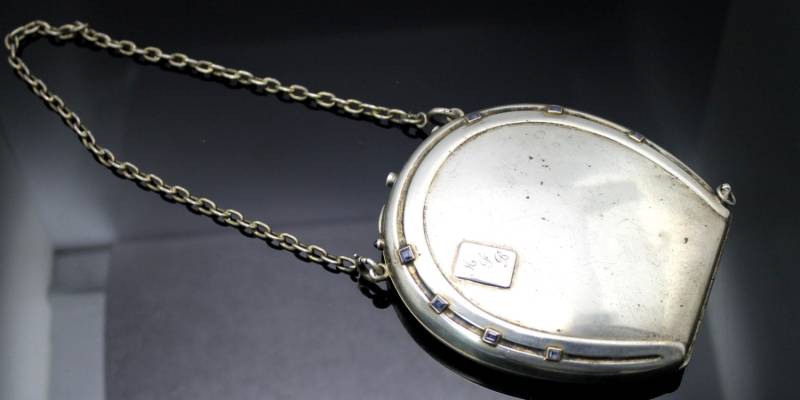 Art-Deco-Echtes Iolite 14K Gold Akzent/Solid Silber Kulturbeutel Lagerung Reiseetui Geldbeutel Geldbörse Gravieren von AllureUnited