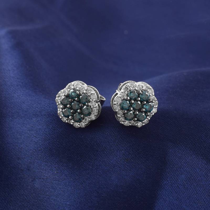 Natürliche Diamant Ohrstecker | 14K Weißgold Blau Hochzeit Ohrring Weißer Diamant-Zierliche Jubiläumsgeschenk Für Frau von Allurefinejewels