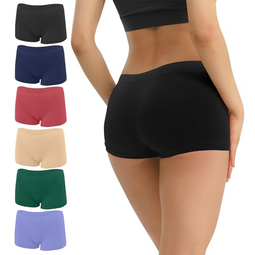 Allxwek Damen Boxershorts Unterwäsche Nahtlose Mikrofaser Hipster Boxershorts Übergröße 4/6 Pack 3908, Un4 mehrfarbig, L-XL von Allxwek