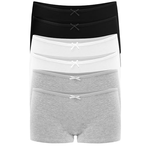 Allxwek Damen Comfort Boxer Short Baumwolle Unterwäsche Soft Boy Short 3er Pack 6er Pack 3901, 2 schwarz 2grau 2weiß, S von Allxwek