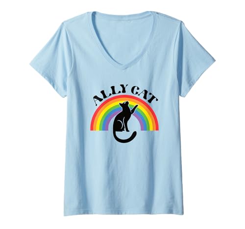 Damen Straight Ally Cat LGBTQIA Supporter Gay Pride Flagge T-Shirt mit V-Ausschnitt Damen Straight Ally Cat LGBTQIA Supporter Gay Pride Flagge T-Shirt mit V-Ausschnitt von Ally Cat LGBTQIA Straight Ally Rainbow