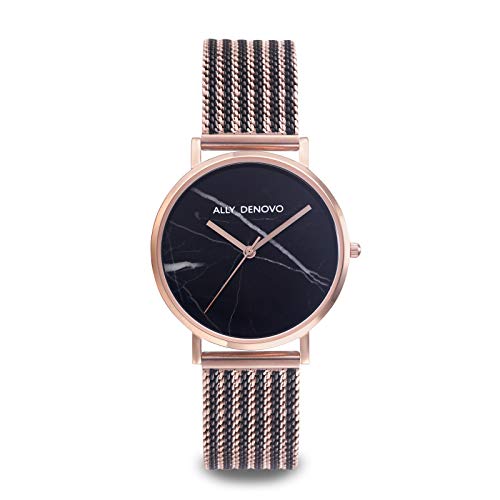 Ally Denovo Carrara Marble Mesh Damenuhr mit Milanaiseband Analog Edelstahl AF5004.4 von Ally Denovo