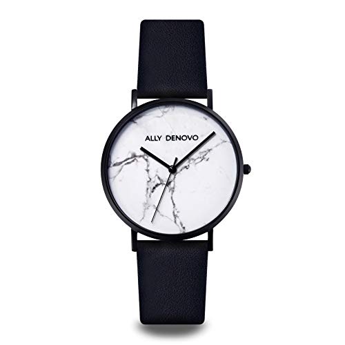 Ally Denovo Carrara Marble Unisexuhr mit Lederband Analog Edelstahl AM5010.2 von Ally Denovo