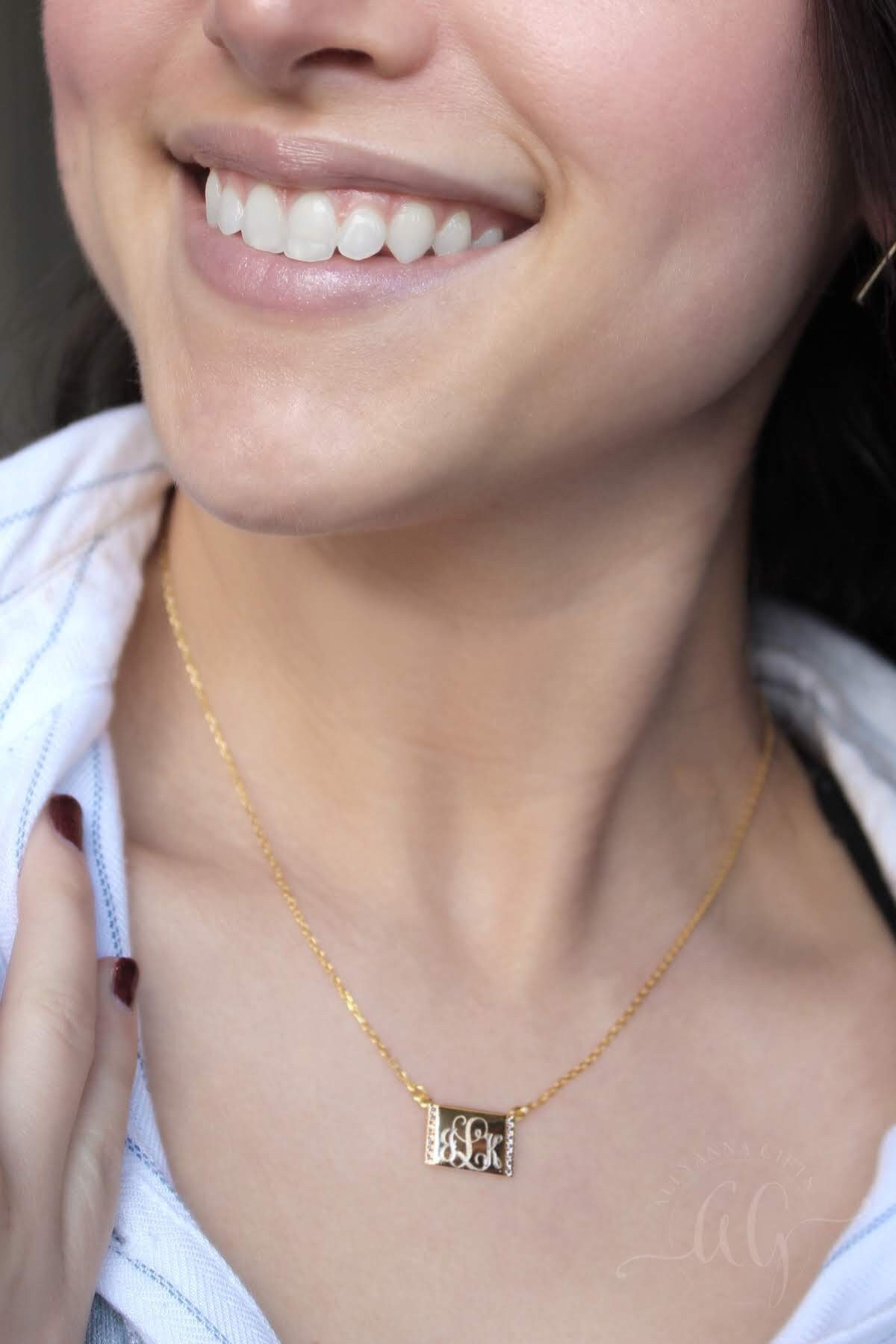 Name Halskette, Sterling Silber Monogramm Personalisierte Bar Ekristall Halskette Name Halskette, Sterling Silber Monogramm Personalisierte Bar Ekristall Halskette von AllyannaGifts