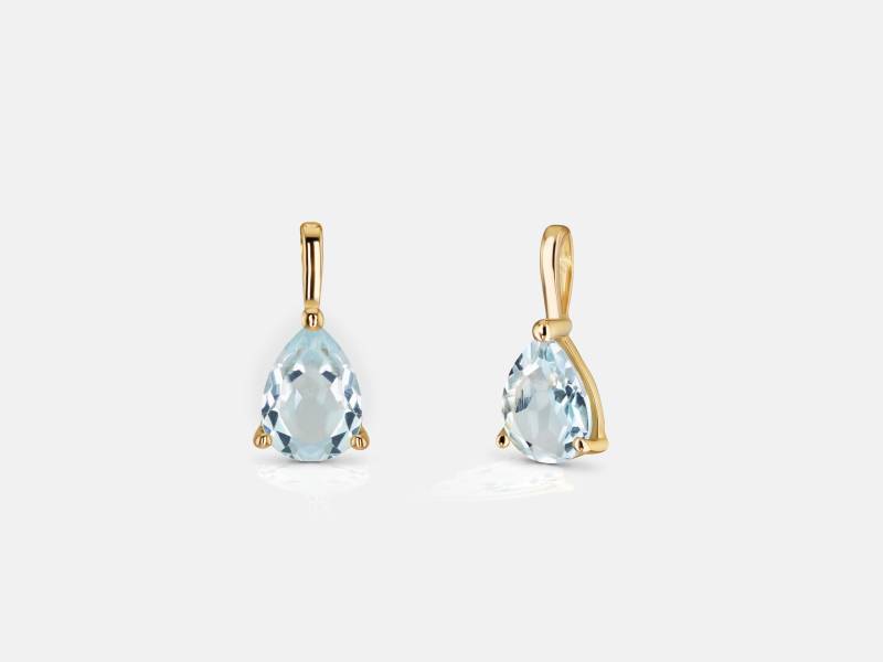 750 Gold Mini Blautopas Anhänger/Zirkonia Stein Mit 18 Karat Goldöse von AllysLoverys