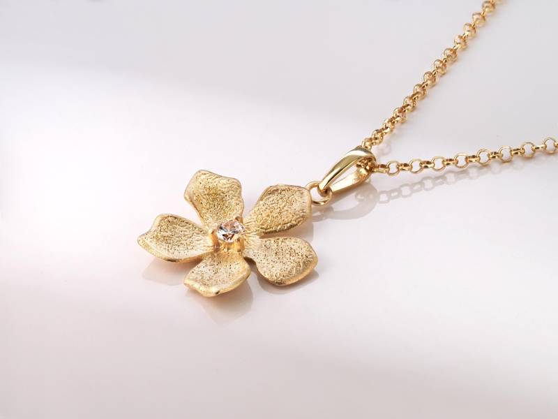 Blume Anhänger Matt Vergoldet/ Zirkonia Herzkette Grün/- 925 Sterling Silber von AllysLoverys