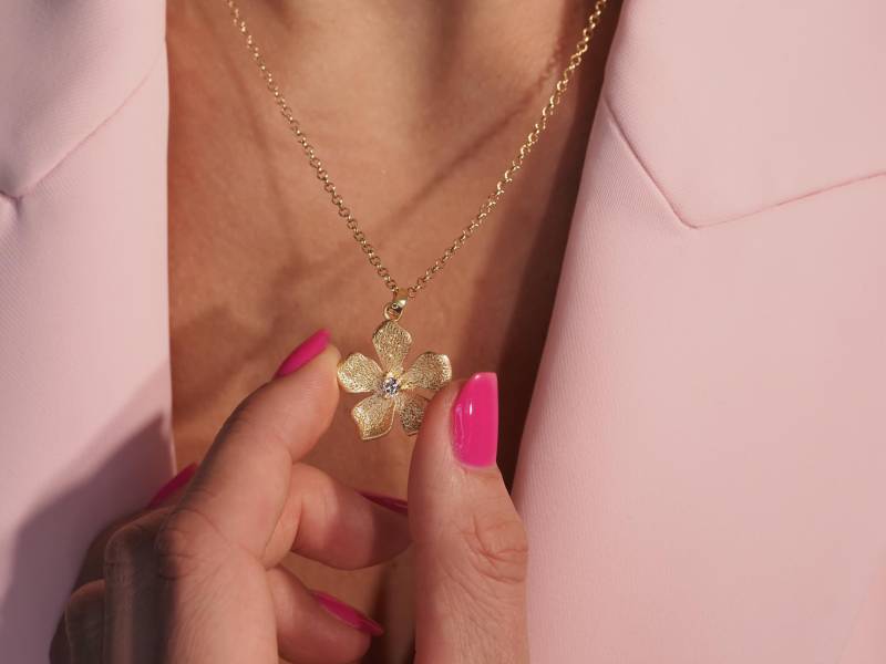 Große Blume Kette Matt Vergoldet/ Zirkonia Herzkette Grün/- 925 Sterling Silber von AllysLoverys