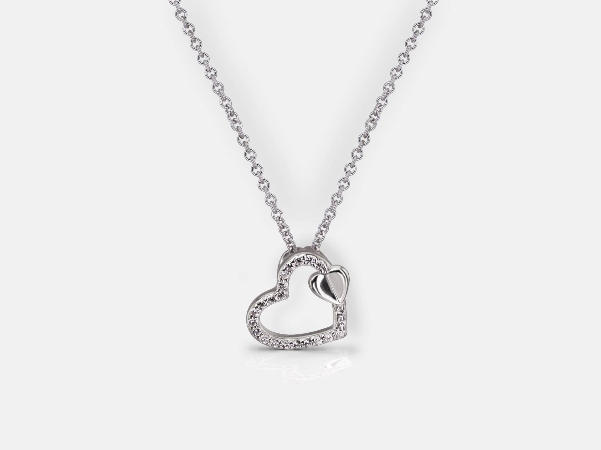 Herzkette Offen, Doppelherz Mit Zirkonia Steinen - 925Er Sterling Silber Rhodiniert von AllysLoverys