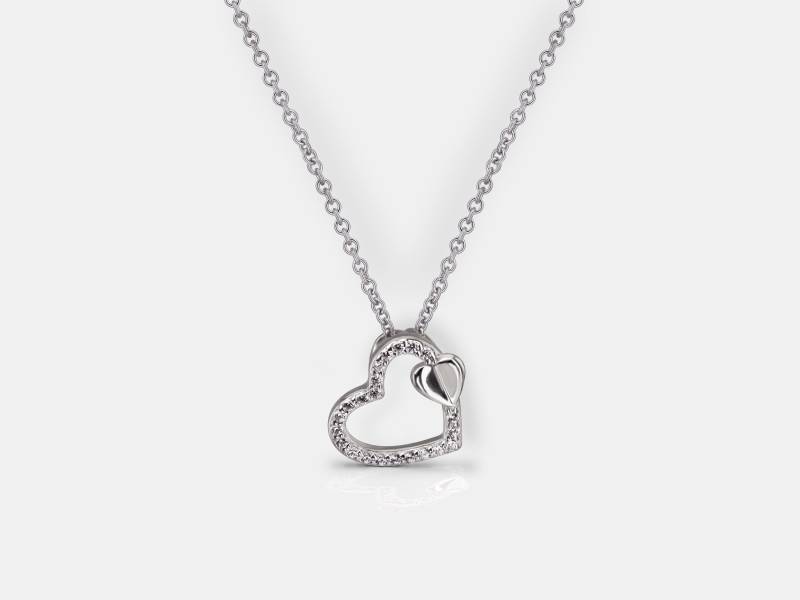 Herzkette Offen, Doppelherz Mit Zirkonia Steinen - 925Er Sterling Silber Rhodiniert von AllysLoverys