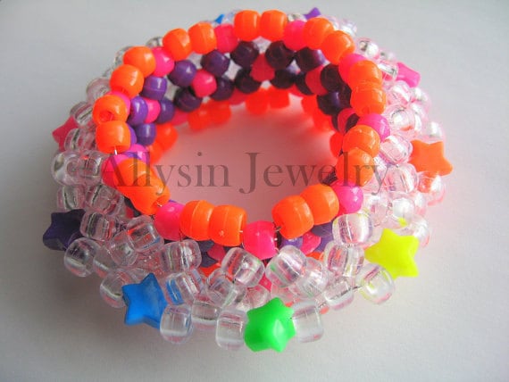3D Stern Kandi Cuff, Neon Regenbogen Armband, Disc Style, Rave Plur von Allysin