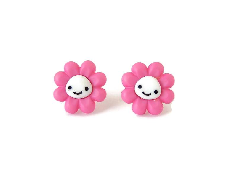 Gänseblümchen Pink Ohrstecker, Smiley Gesicht Kidcore Y2K Ästhetik Festival Schmuck von Allysin