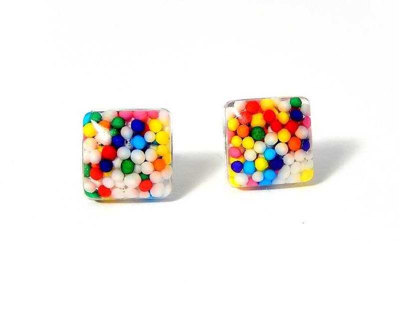 Platz Streusel Ohrstecker Ohrringe, Regenbogen-Beiträge, Kawaii Candy Schmuck von Allysin