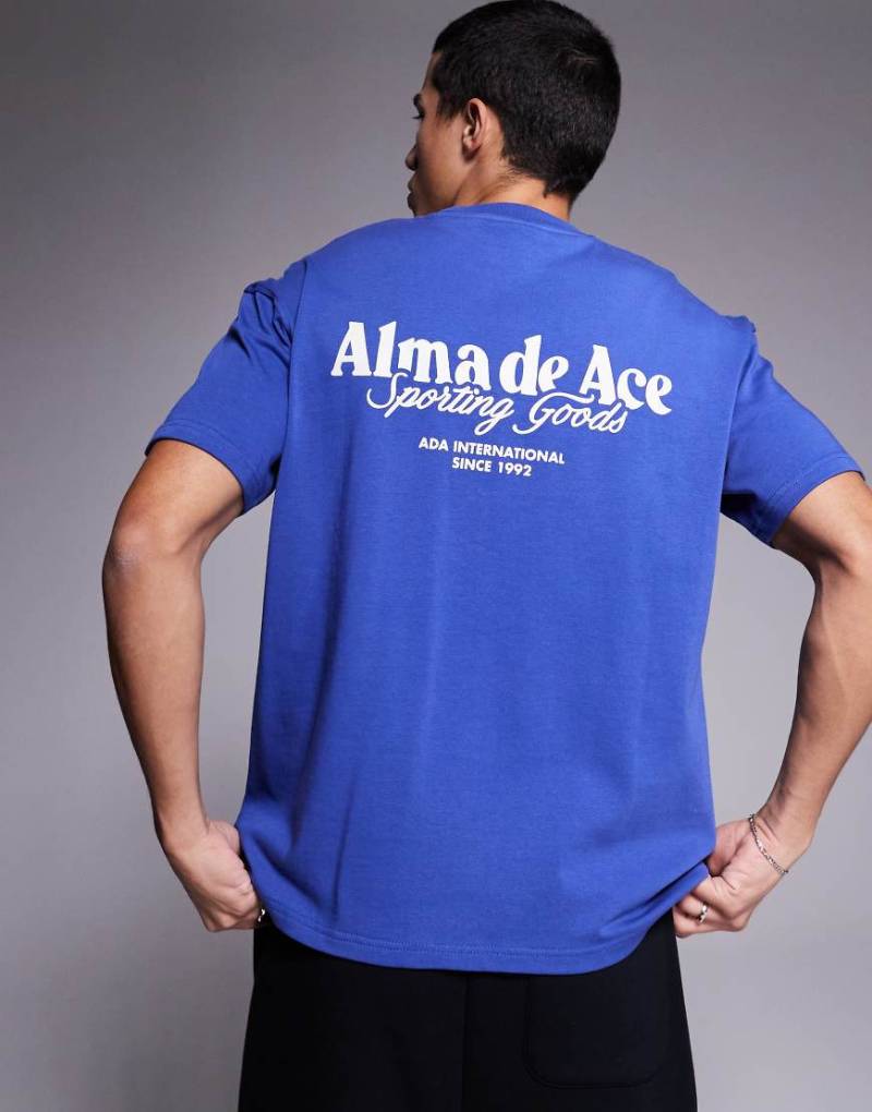 Alma de Ace - Shorts in verwaschenem Blau mit Logo-Print auf dem Rücken, 240 g/m² von Alma De Ace
