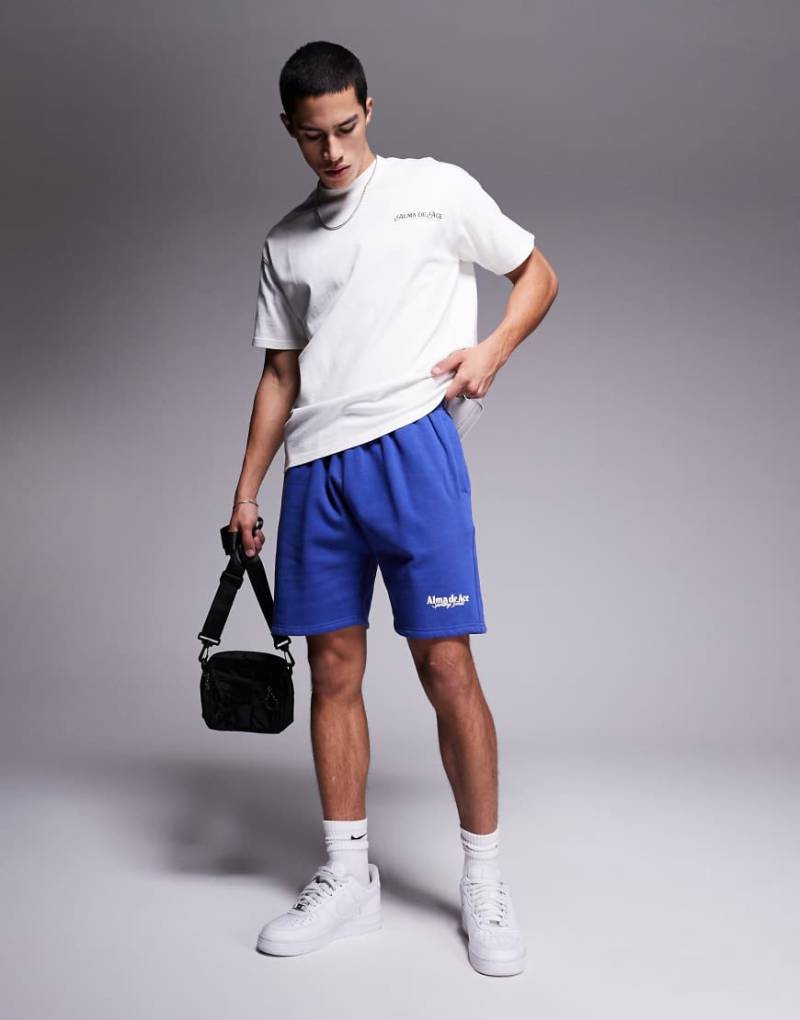 Alma de Ace - Shorts in verwaschenem Schwarz mit Logo, 420 g/m²-Blau von Alma De Ace