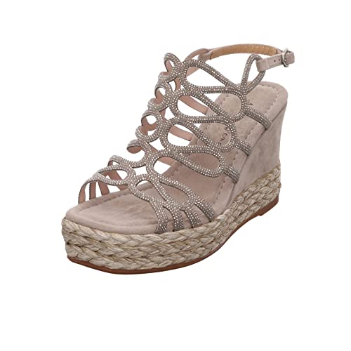 Alma en Pena Damen Sandalen Sandalette Lederkombination Fußbett Bequem Freizeit uni Keilsohle beige sommer von Alma en Pena