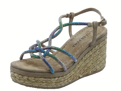 Alma en Pena V251357 Suede Sand Elegante Sandalen für Damen mit Brillanten Mehrfarbig Hoher Keilabsatz, sand, 38 EU von Alma en Pena