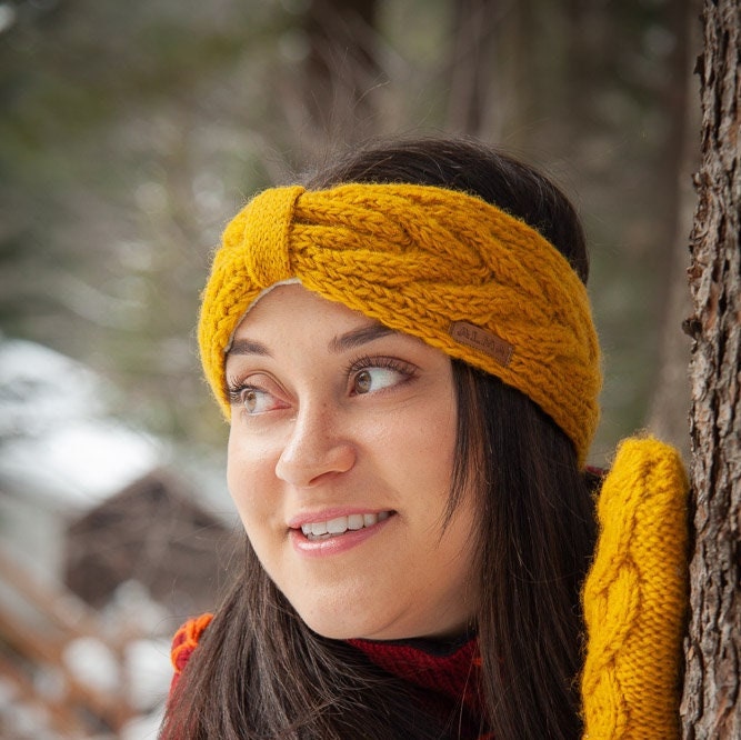 Handgestricktes Stirnband Aus Lammwolle Zopfdesign, Mit Fleece Gefüttert, Fair Trade von AlmaKnitwearCanada