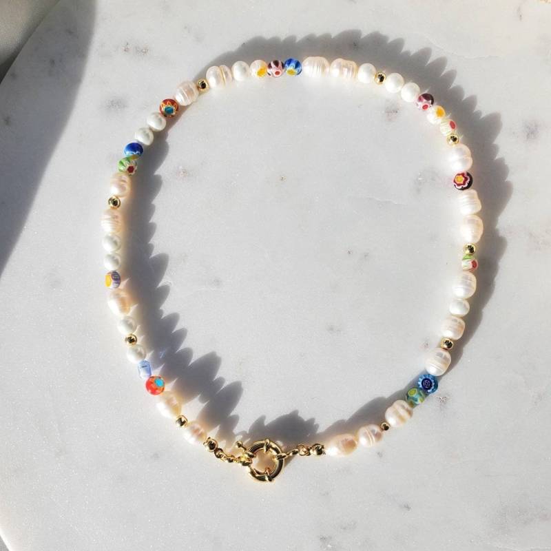 Perlen - Und Millefiori-Halskette, Perlenhalsband, Perlenblumen-Halskette, Perlenkette Für Frauen/Männer Perlen - Und Millefiori-Halskette, Perlenhalsband, Perlenblumen-Halskette, Perlenkette Für Frauen/Männer von AlmaLibreJewelry