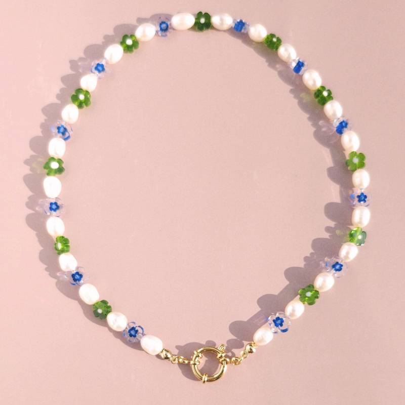 Perlenblumen Halskette, Millefiori Perlenhalsband, Perlenkette Für Männer Und Frauen von AlmaLibreJewelry