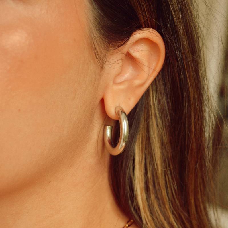 Silberne Creolen, Klobige Edelstahlohrringe, Dicke Ohrringe Für Frauen Silberne Creolen, Klobige Edelstahlohrringe, Dicke Ohrringe Für Frauen von AlmaLibreJewelry