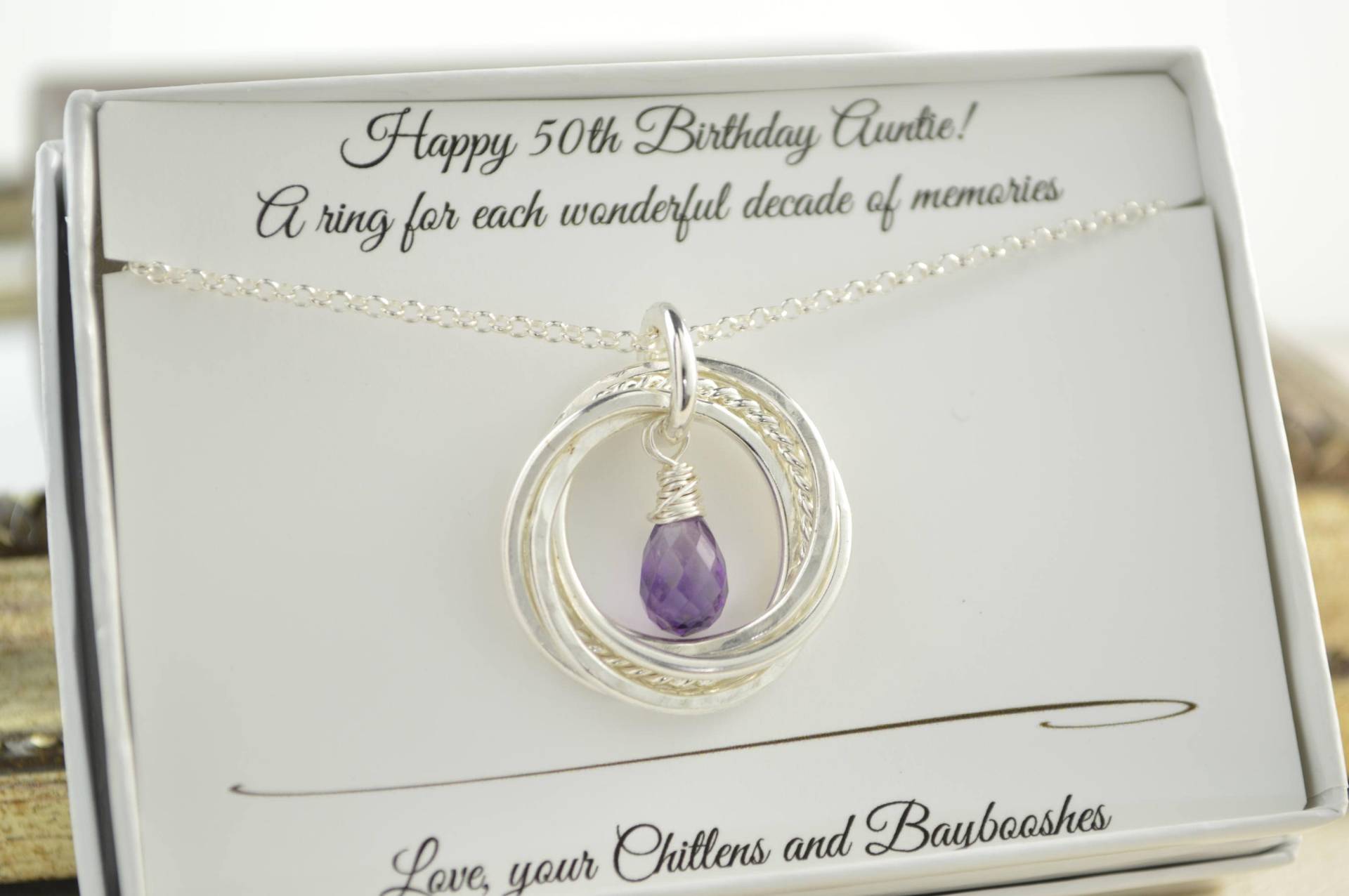 50. Geburtstag Geschenk Für Mama, 5 Ineinander Verschlungene Ringe Halskette, Amethyst Geburtsstein Edelstein Schmuck Februar, Besten Freunde von AlmaValleJewelry