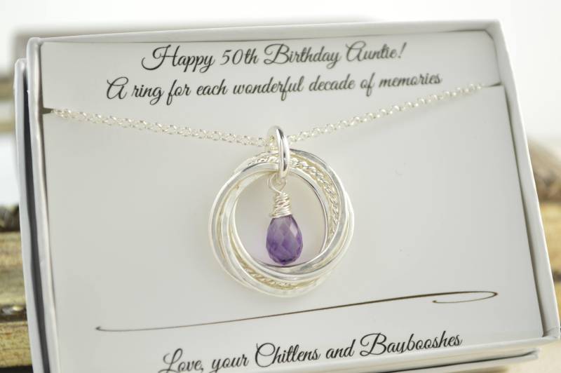 50. Geburtstag Geschenk Für Mama, 5 Ineinander Verschlungene Ringe Halskette, Amethyst Geburtsstein Edelstein Schmuck Februar, Besten Freunde von AlmaValleJewelry