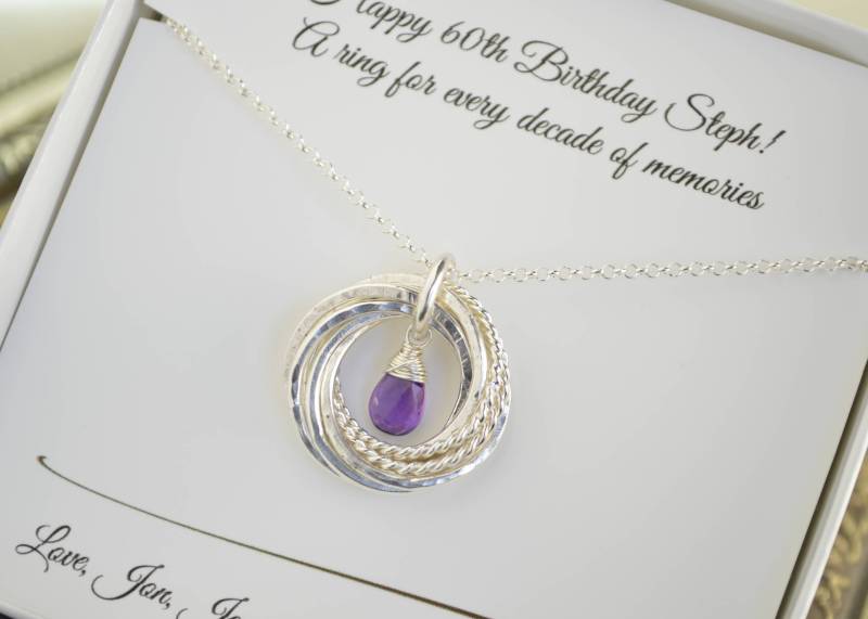 Amethyst-Geburtsstein-Halskette, 6-Ringe-Halskette, Geschenk Zum 60 von AlmaValleJewelry
