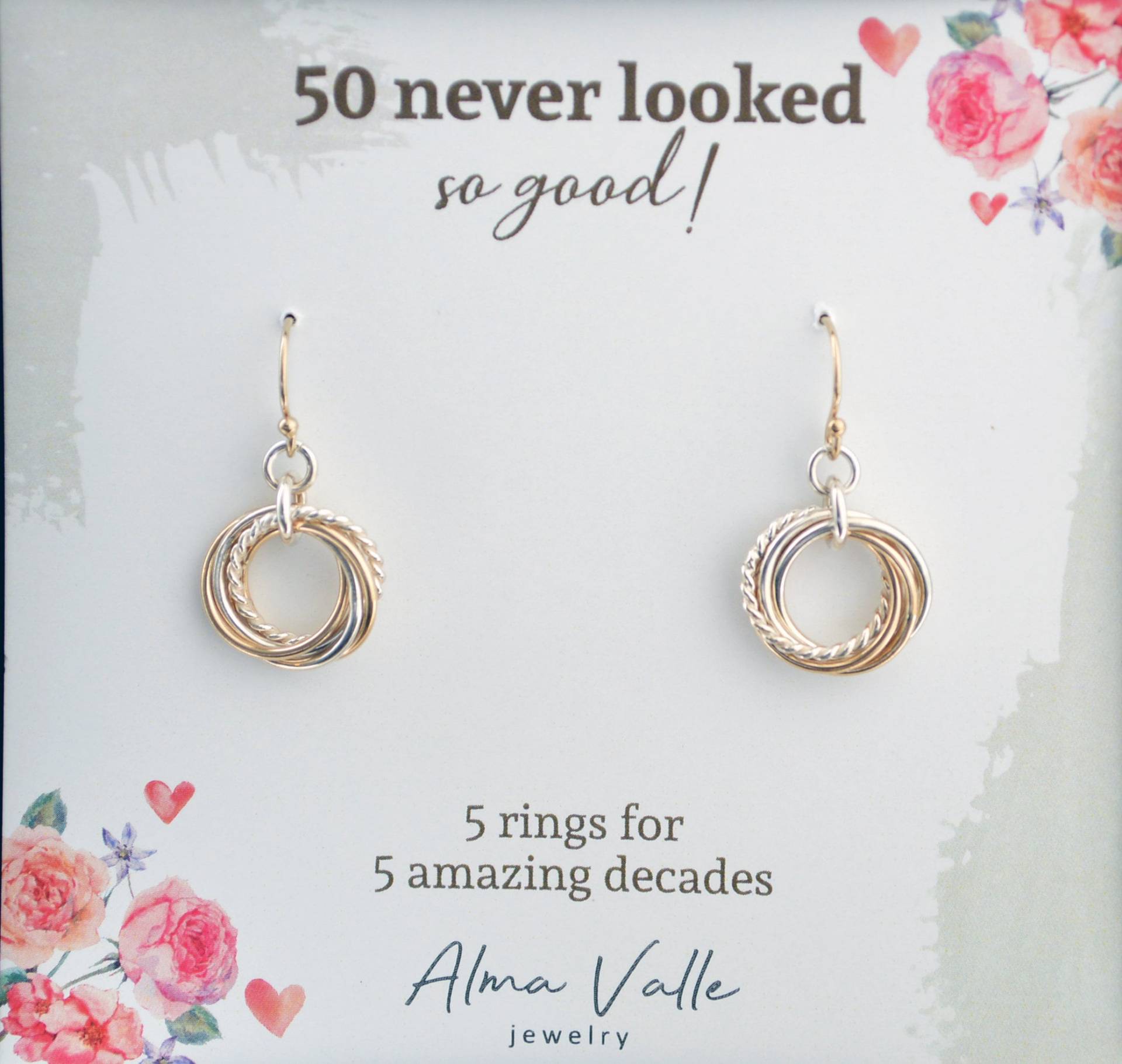 Fünf Gemischte Metallringe Ohrringe, Geschenk Zum 50 von AlmaValleJewelry