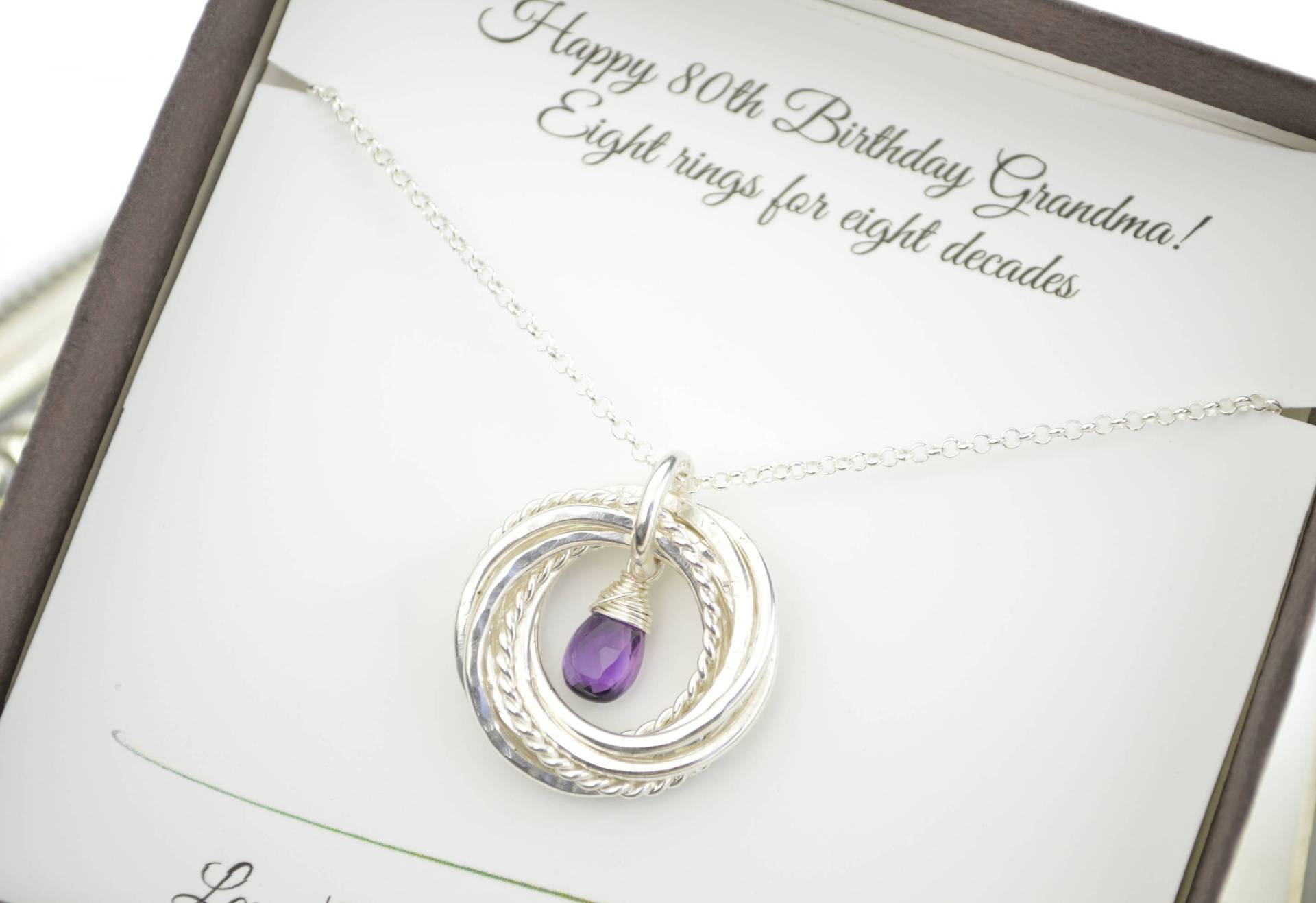 Geburtstagsgeschenk Für Oma, Geschenk Zum 80. Jahrestag Amethyst Geburtsstein Schmuck, 8 Ringe Halskette von AlmaValleJewelry